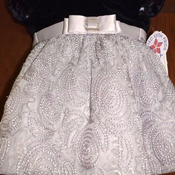 Little Girls Formal Dress 6-12 M Black Silver Short Sleeve Party Holiday Gown - Picture 2 of 7